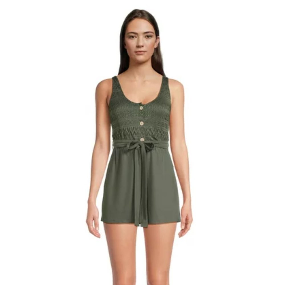 No Boundaries Juniors Lace Romper Green Midnight